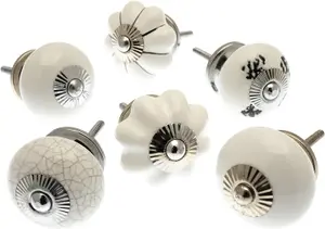 MangoTreeKnobs - Door Knobs in White and Silver Crackle and Distressed - Set of 6 Cupboard Knobs