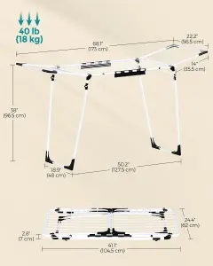 SONGMICS Clothes Drying Rack,  Winged Clothes Airer, Space-Saving Laundry Drying Rack, With Sock Clips, Metal Structure