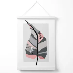 Tropical Plant Grey and Pink Boho Botanical Poster with Hanger / 33cm / White