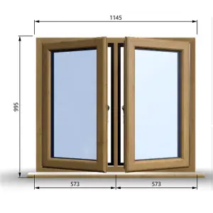 1145mm (W) x 995mm (H) Wooden Stormproof Window - 2 Opening Windows (Left & Right) - Toughened Safety Glass