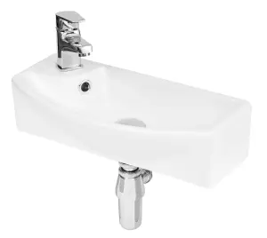 Compact Wall Hung Right Hand Round Ceramic 1 Tap Hole Vessel - 450mm