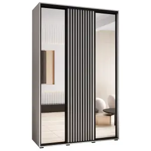 Sapporo II White Matt Mirrored Sliding Door Wardrobe with Contemporary Lamella Effect (H)2050mm (W)1500mm (D)600mm