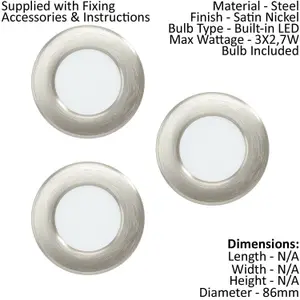 3 PACK Recessed Ceiling Downlight Satin Nickel Steel 2.7W Built in LED