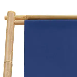 Berkfield Deck Chair Bamboo and Canvas Navy Blue