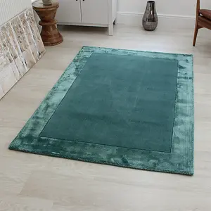 Aqua Blue Bordered Handmade Modern Easy to clean Rug for Dining Room Bed Room and Living Room-120cm x 170cm