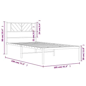 Berkfield Metal Bed Frame with Headboard Black 100x190 cm