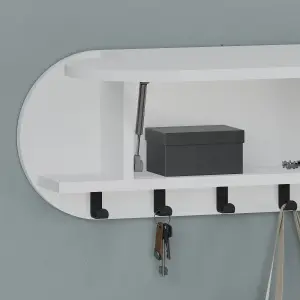 Decortie Modern Kroma Wall Coat Hanger White Storage Cabinet with Door and 6 Black Metal Coat Hooks Hallway Organiser