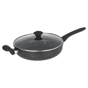 URBNCHEF 28cm Diameter Pressed Carbon Induction Black Deep Frying Pan & Lid Pot with Soft Touch Handle