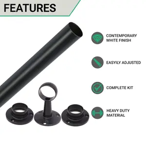 EAI - Hanging Wardobe Rail Kit - Black - 25mm Tube - 1829mm Rail with 2x End Sockets & 1x Centre Brackets