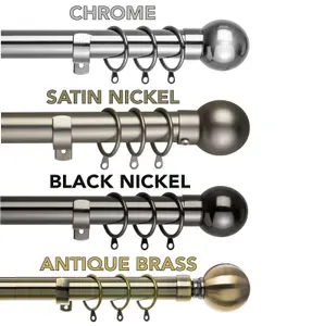 Metal Curtain Pole Set Extendable 40cm to 218cm Black Nickel Ball 25mm Curtain Rail