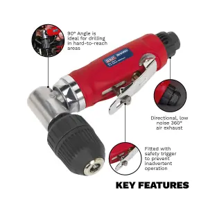 Sealey Air Angle Drill With 10mm Keyless Chuck Contoured Composite Handle GSA231