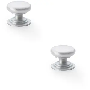 2 PACK - Stepped Round Door Knob - Satin Chrome 25mm Classic Kitchen Cabinet Pull Handle