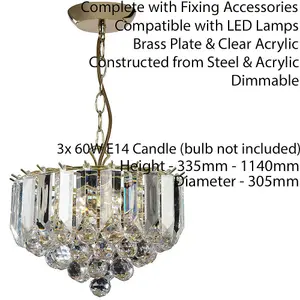 3 Light Chandelier Pendant BRASS & ACRYLIC Shade Hanging Ceiling Lamp Holder