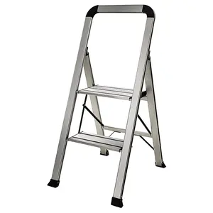 Bergman Slimline Step Ladder - 2 Step Aluminium Folding Ladder with Non-Slip Steps and Handrail - Measures H94 x W42cm