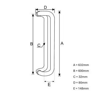 UAP D-Shaped Door Pull Handle - External - Commercial and Domestic - 600mm - Pair - 316 Grade Stainless Steel