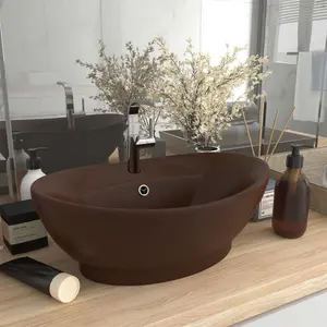 Belfry Bathroom Pearlene 390mm W Ceramic Oval Sink with Overflow Dark Brown