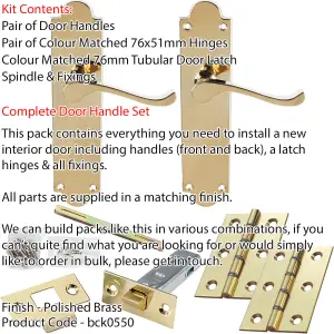 Door Handle & Latch Pack - Polished Brass - Modern Scroll Lever On Scalloped Backplate