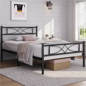 Yaheetech Black 3ft Single Metal Bed Frame with Curved Design Headboard and Footboard