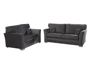 Elland Plush Velvet Grey Sofa Full Back 3+2 Set