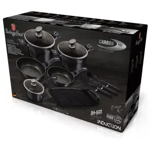 BERLINGER HAUS Carbon Pro 12 Pcs Cookware Set With Grill No Stick Pots Pans Induction Tools