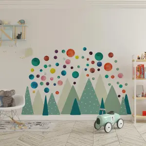 Walplus Combo Kids - Green Mountains With Colourful Dots PVC