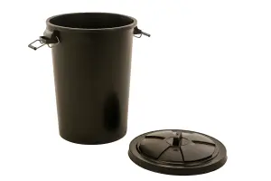 Twin Pack  - Black Garden Dustbin - Large 90L Refusal Heavy Duty Plastic Waste Bin with Galvanised Metal Clips and Lid