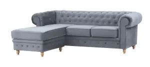 Windsor Chesterfield style Slate French Velvet fabric Corner Sofa (Left Hand Corner)