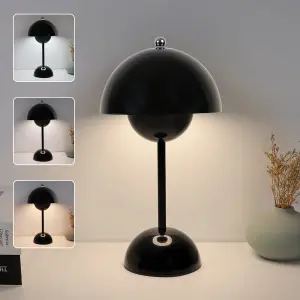 ExtraStar Rechargeable LED Table Lamp, Pleated LampShade, 3 Colour Changing Dimmable, Black