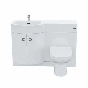 Nes Home Debra White 1100 mm P-Shaped Vanity Unit Right Hand Sink and Toilet Bathroom Furniture