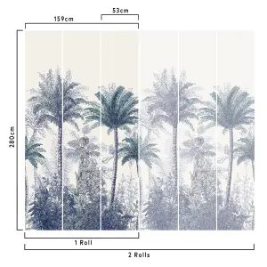 Tropical Palm Tree Tops 3 lane Repeatable Wallpaper Mural,  Blue