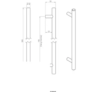 2x Round T Bar Cabinet Pull Handle 252 x 12mm 192mm Fixing Centres Chrome