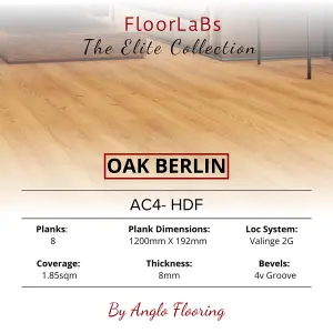 Anglo Flooring X FloorLabs, Oak Berlin, Natural Oak Wood Effect Laminate Flooring, 8mm, 1.85m²