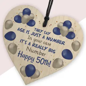 Red Ocean Birthday Gifts For 50th Birthday Wooden Heart Hilarious 50th Birthday Gifts For Women Men Mum Dad Nan Grandad Funny