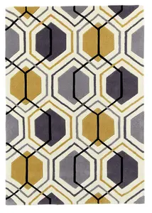 Grey/Yellow Rug, Stain-Resistant Easy to Clean Geometric Rug, Modern Rug for Living Room, & Dining Room-120cm X 170cm