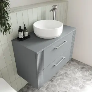 Retro 2 Drawer Wall Hung Vanity Unit with Colour Coordinating Laminate Worktop - 800mm - Satin Grey - Balterley