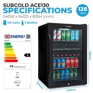 Subcold Ace 130 LED Touch Control Drinks Fridge Black