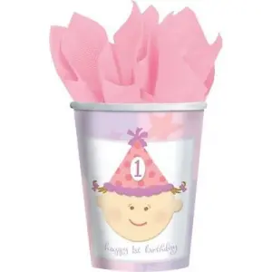 Amscan First Birthday Party Cup (Pack of 8) Pink/White (One Size)