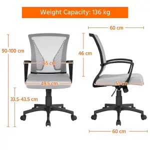 Yaheetech Ergonomic Mesh Office Chair with Mid-Back 360 Degree Rolling Casters Height Adjustable - Light Grey