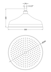 Traditional Fixed Shower Head, 300mm - Chrome