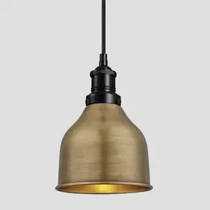 Industville Brooklyn Cone Pendant, 7 Inch, Brass, Black Holder