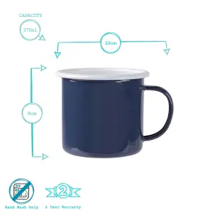 Argon Tableware - Coloured Enamel Mugs - 375ml - Pack of 12 - Navy