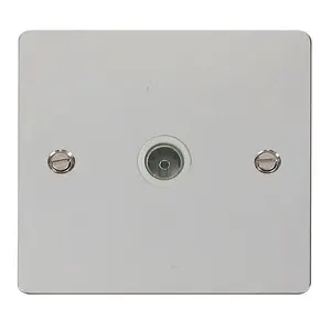 Flat Plate Polished Chrome 1 Gang Single Coaxial TV Socket - White Trim - SE Home