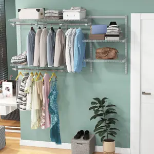 Costway Custom Wall-mounted Cloth Rail Closet w/ Shelves & Rods