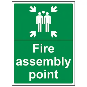 FIRE ASSEMBLY POINT Safety Sign w/Family - 1mm Rigid Plastic 300x400