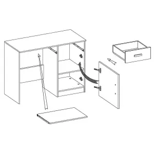 Modern Grey and White Computer Desk H760mm W1100mm D500mm - Pink Handles for Playful Workspaces