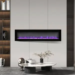 Black Electric Fire Wall Mounted or Freestanding Fireplace Heater 12 Flame Colors with Remote Control 50 inch