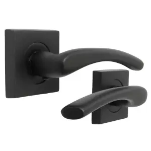 Zena Door Handle Matt Black Lever on Square Rose Internal Handles 64mm Latch