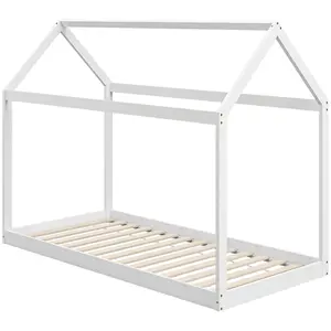 HOMCOM Wooden Single Bed Frame with Tree House Style, White