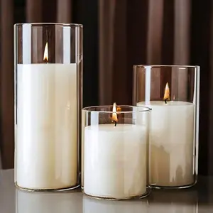 URBNLIVING 27cm Height 3Pcs Cylinder Hurricane Candle Holder Glass Tea Light Centerpiece Flower Vase Set