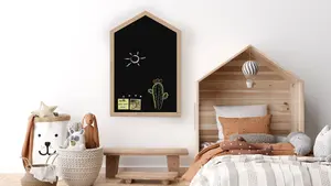 ALLboards Magnetic Chalkboard House Hut Shape Form with Wooden Frame 90x60cm, Magnetic Chalkboard Chalk for Kids, Kinder Room